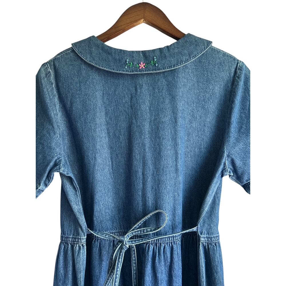 NEW Vintage Bobbie Brooks Medium Cotton Denim Dress Peter Pan Collar Embroidered - Picture 5 of 6